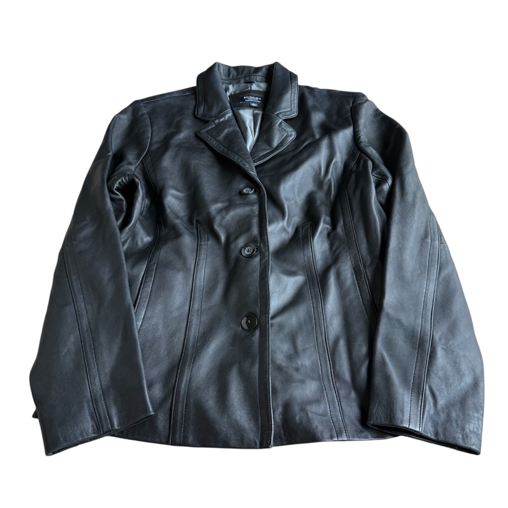Sonoma Women's Classic Black Lambskin Leather Size L Jacket Clean *Flaw* Cold